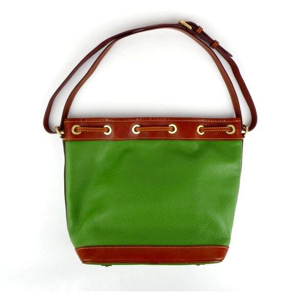 Dooney & Bourke Green Brown Leather Drawstring Bag - Picture 7 of 13